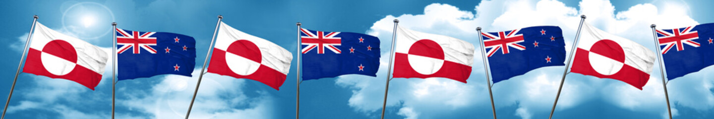 greenland flag with New Zealand flag, 3D rendering