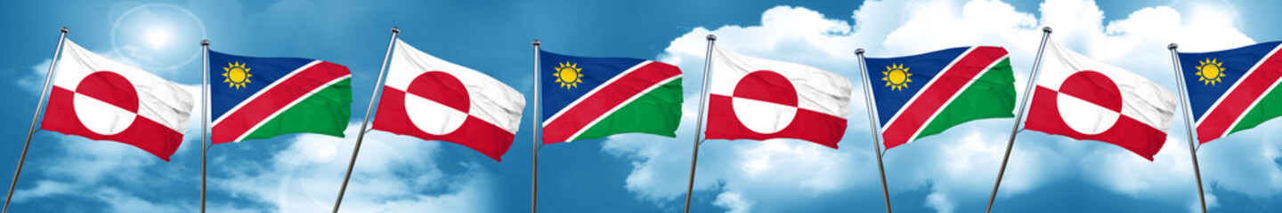 Fototapeta na wymiar greenland flag with Namibia flag, 3D rendering