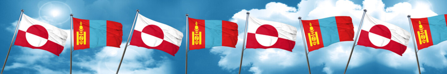 Fototapeta na wymiar greenland flag with Mongolia flag, 3D rendering