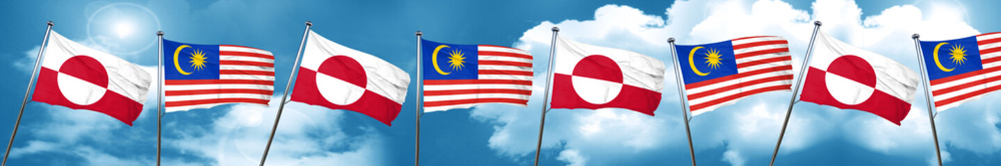 greenland flag with Malaysia flag, 3D rendering