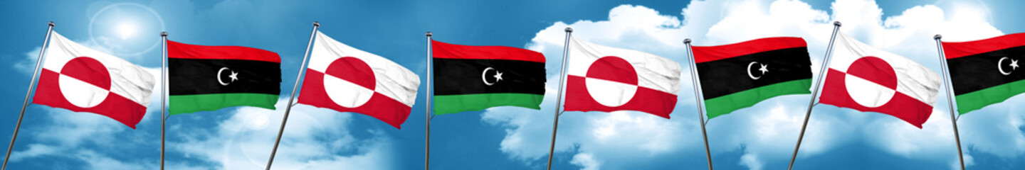 greenland flag with Libya flag, 3D rendering