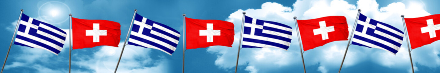 Obraz premium Greece flag with Switzerland flag, 3D rendering