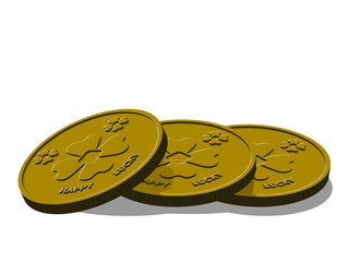 three gold coins on transparent background
