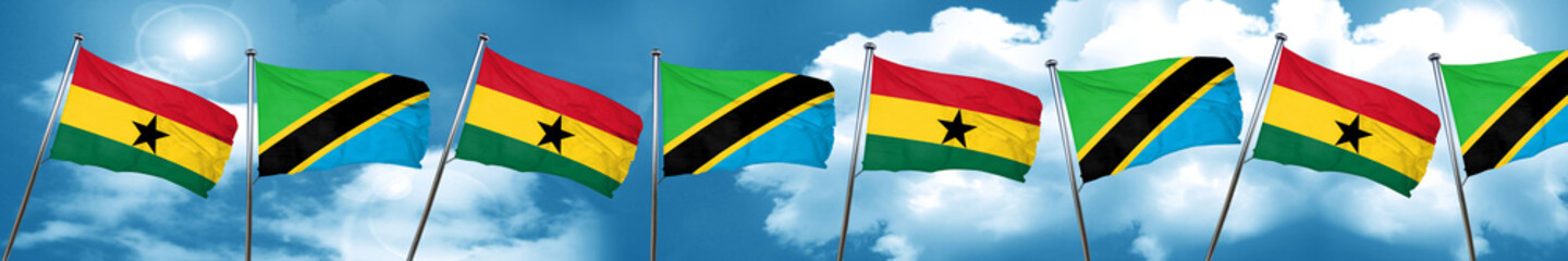 Ghana flag with Tanzania flag, 3D rendering