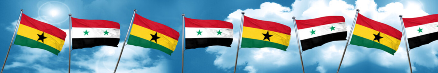 Ghana flag with Syria flag, 3D rendering