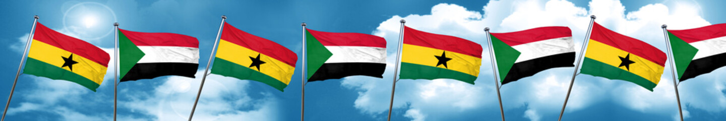 Ghana flag with Sudan flag, 3D rendering