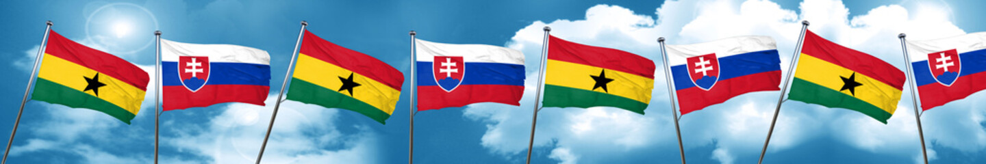 Ghana flag with Slovakia flag, 3D rendering