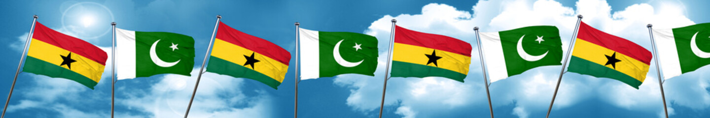 Ghana flag with Pakistan flag, 3D rendering