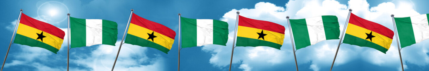 Ghana flag with Nigeria flag, 3D rendering