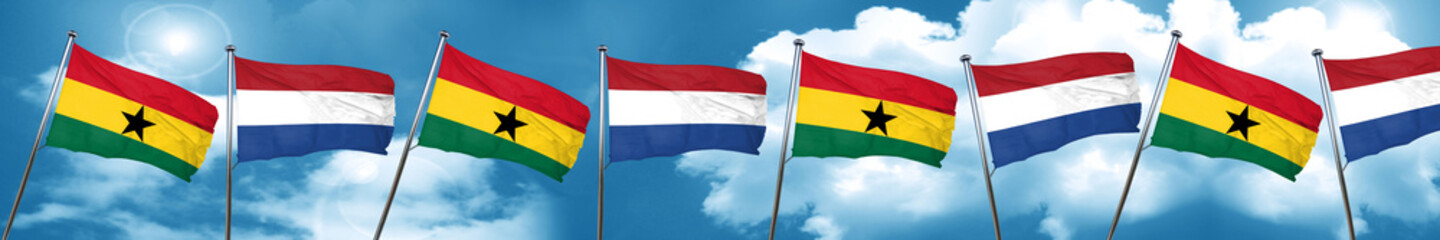 Ghana flag with Netherlands flag, 3D rendering