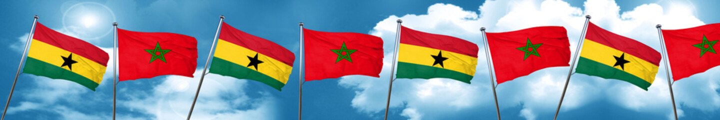 Ghana flag with Morocco flag, 3D rendering