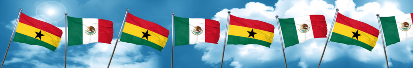 Ghana flag with Mexico flag, 3D rendering