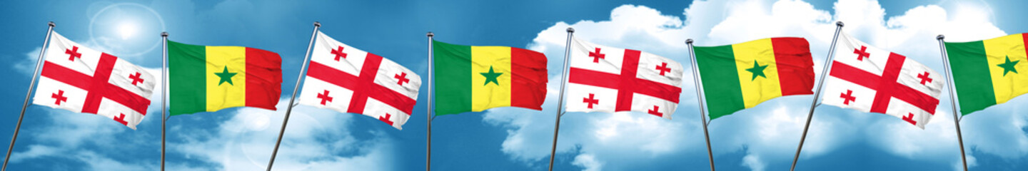 Georgia flag with Senegal flag, 3D rendering