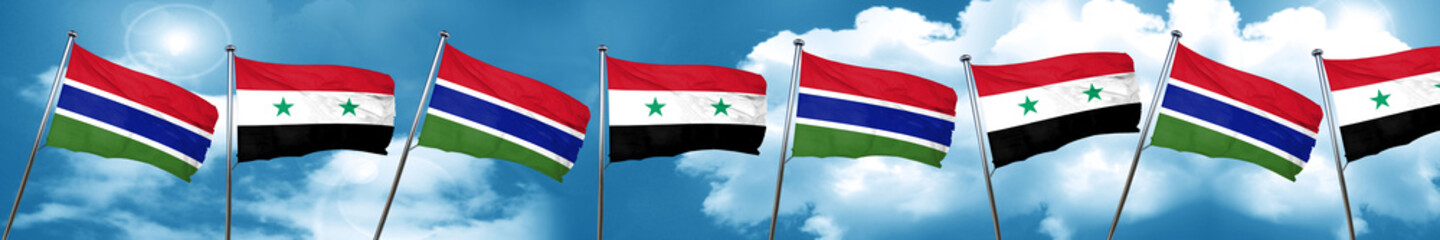 Gambia flag with Syria flag, 3D rendering
