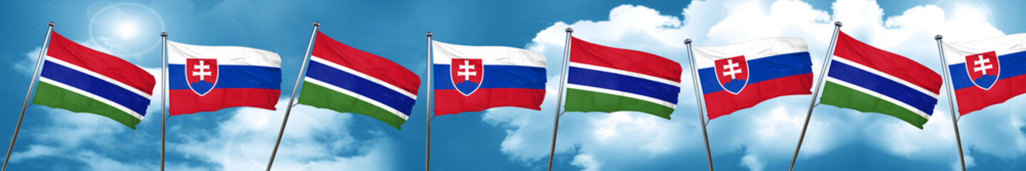 Gambia flag with Slovakia flag, 3D rendering
