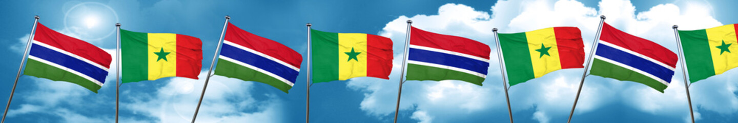 Fototapeta na wymiar Gambia flag with Senegal flag, 3D rendering