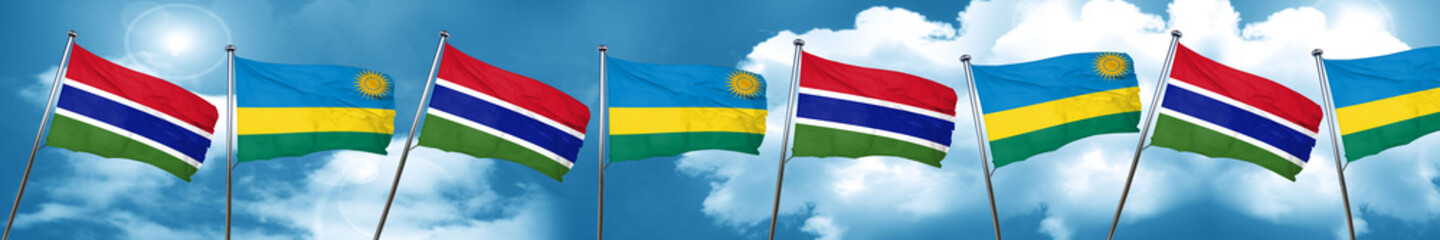 Gambia flag with rwanda flag, 3D rendering