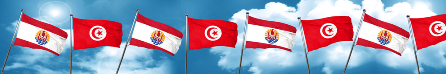 french polynesia flag with Tunisia flag, 3D rendering