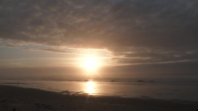 Time lapse of warm sun setting at the Oregon Coast, wide angle captured in 4K.