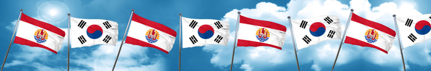 french polynesia flag with South Korea flag, 3D rendering