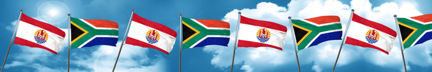 Fototapeta na wymiar french polynesia flag with South Africa flag, 3D rendering