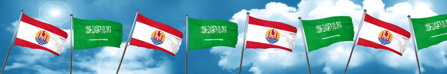 Naklejka na ściany i meble french polynesia flag with Saudi Arabia flag, 3D rendering