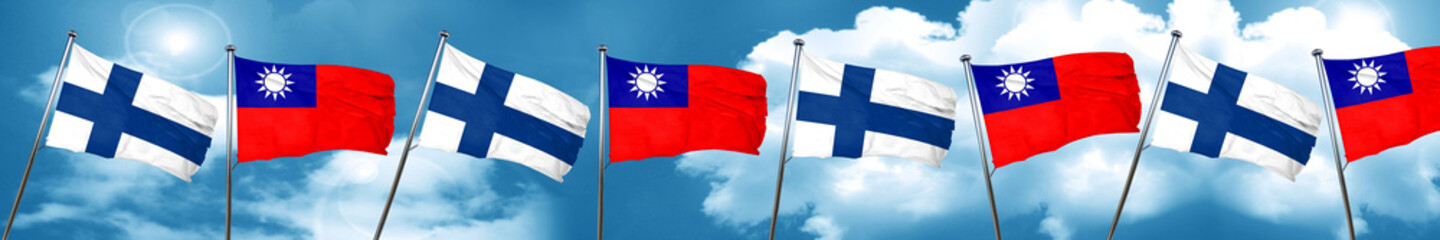 finland flag with Taiwan flag, 3D rendering