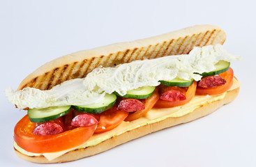 Papini with sausage on a white background.