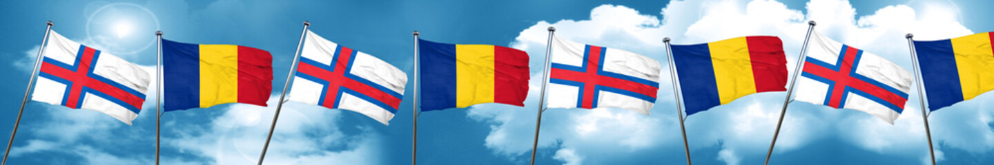 faroe islands flag with Romania flag, 3D rendering