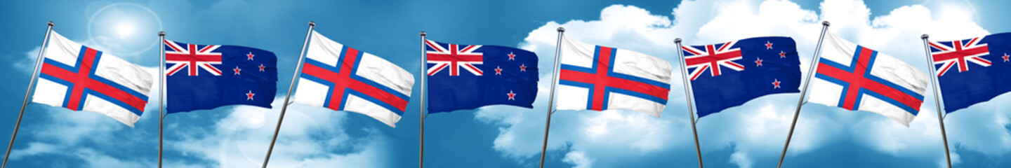 faroe islands flag with New Zealand flag, 3D rendering