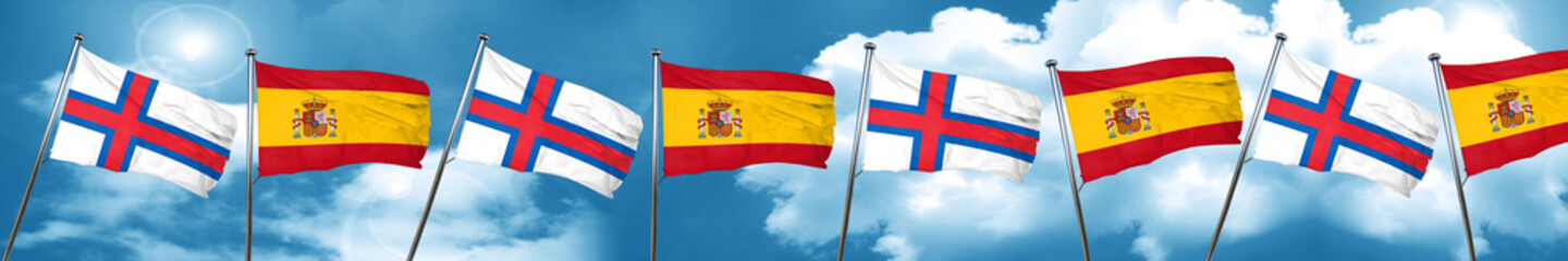 faroe islands flag with Spain flag, 3D rendering