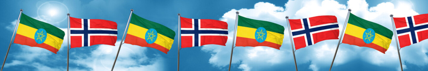 Ethiopia flag with Norway flag, 3D rendering