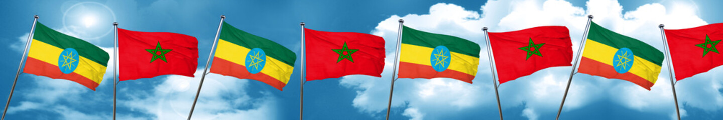 Ethiopia flag with Morocco flag, 3D rendering