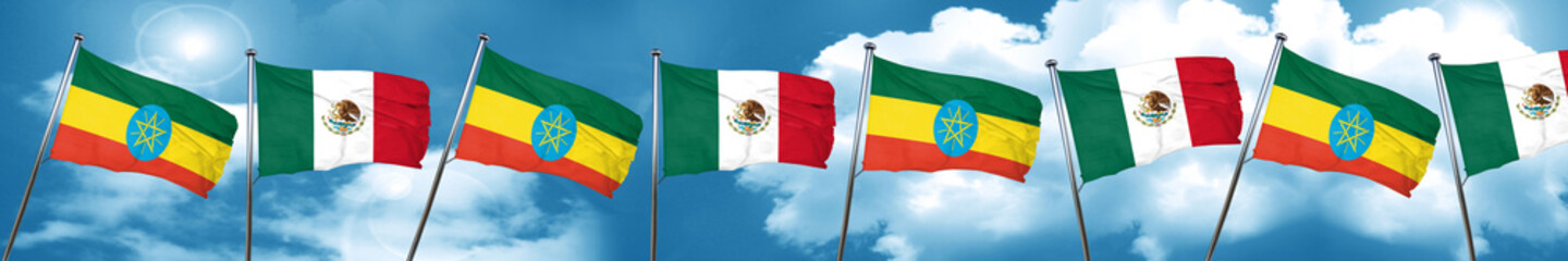 Ethiopia flag with Mexico flag, 3D rendering