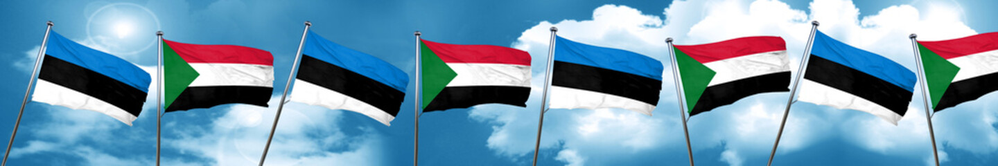 estonia flag with Sudan flag, 3D rendering