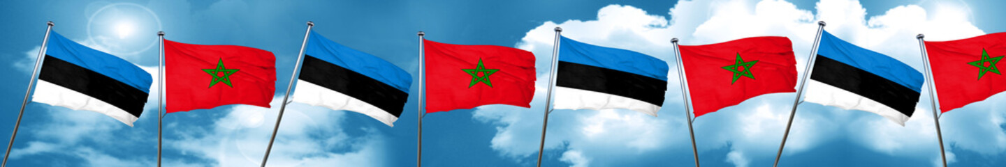 estonia flag with Morocco flag, 3D rendering