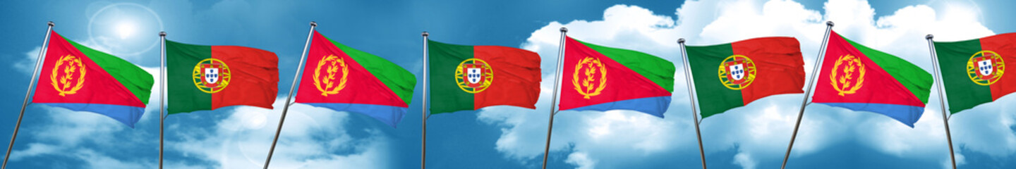 Naklejka na ściany i meble Eritrea flag with Portugal flag, 3D rendering