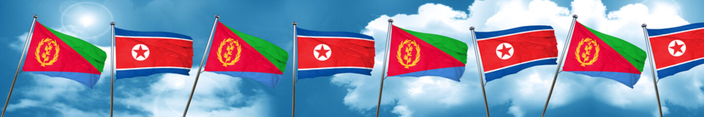 Fototapeta na wymiar Eritrea flag with North Korea flag, 3D rendering