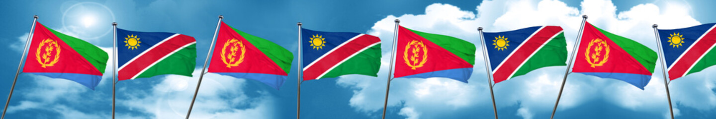 Eritrea flag with Namibia flag, 3D rendering