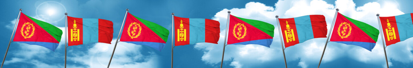 Eritrea flag with Mongolia flag, 3D rendering