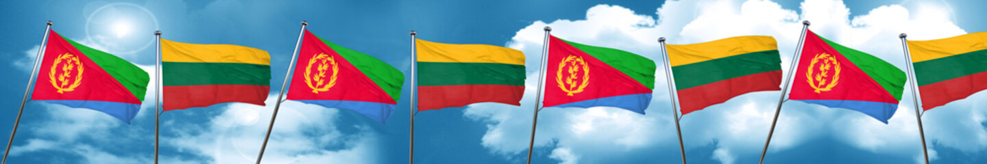 Eritrea flag with Lithuania flag, 3D rendering