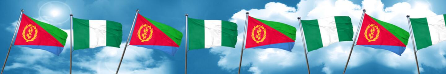 Eritrea flag with Nigeria flag, 3D rendering