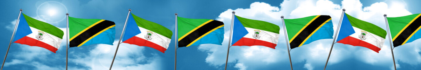 Equatorial guinea flag with Tanzania flag, 3D rendering