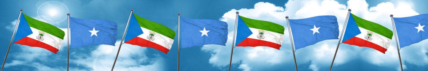 Equatorial guinea flag with Somalia flag, 3D rendering