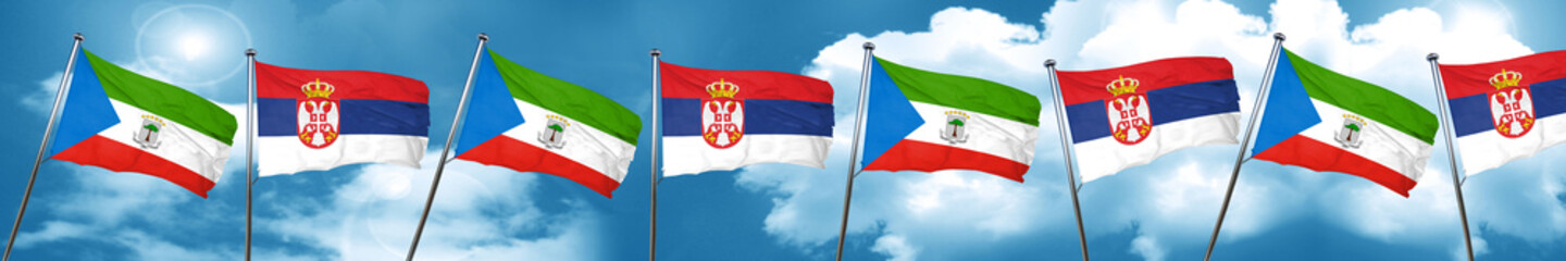 Equatorial guinea flag with Serbia flag, 3D rendering