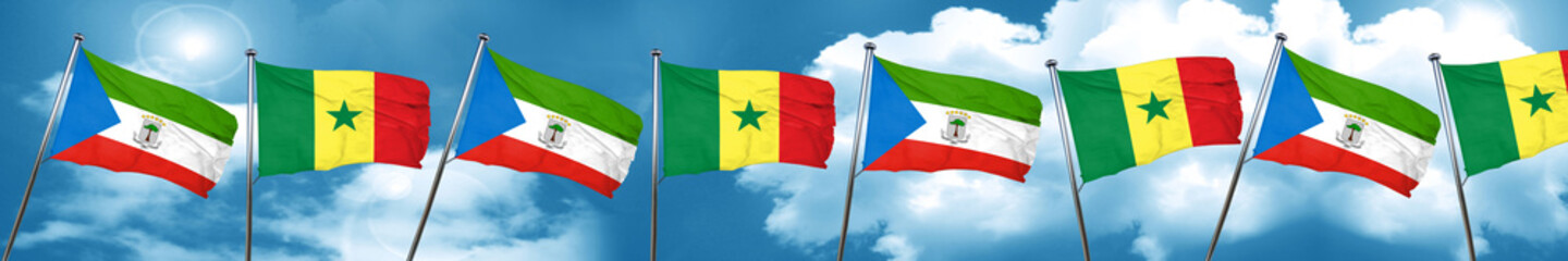 Equatorial guinea flag with Senegal flag, 3D rendering