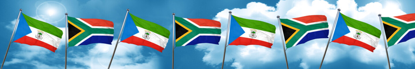 Equatorial guinea flag with South Africa flag, 3D rendering
