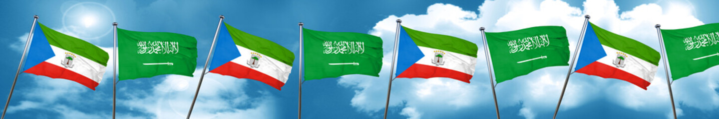 Equatorial guinea flag with Saudi Arabia flag, 3D rendering