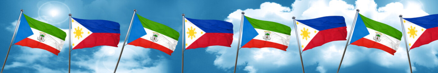 Equatorial guinea flag with Philippines flag, 3D rendering