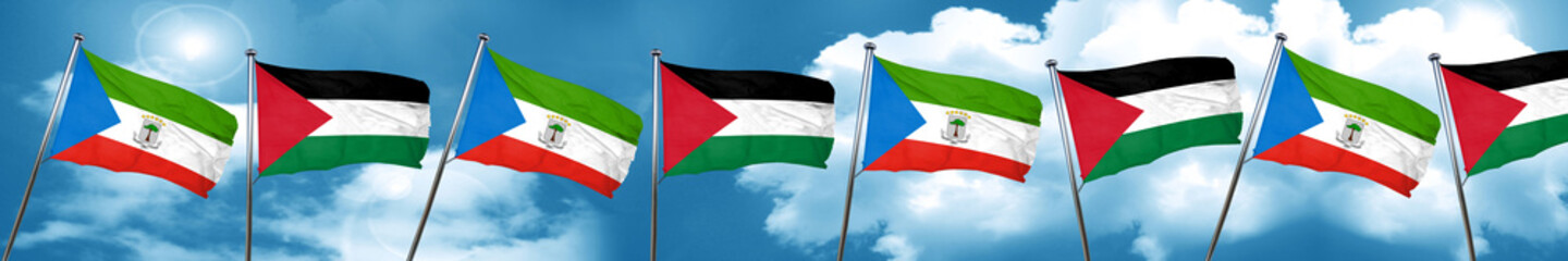 Equatorial guinea flag with Palestine flag, 3D rendering